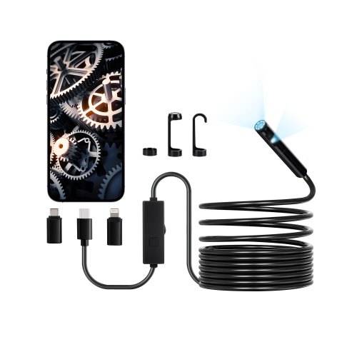 VEVOR Endoskopkamera mit Licht, Dual Lens Endoskop für Android & iOS, 1920P HD-Inspektionskamera mit 8+1 LED-Licht, 2-fachem Zoom, 5 m Kabel