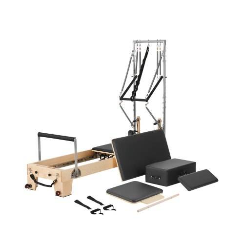 VEVOR Pilates Reformer Maschine aus Holz für Fitnessstudio zu Hause, Krafttrainingsgerät mit doppeltem Widerstand, Reformer-Box, Sprungbrett, für