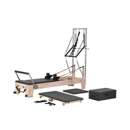 VEVOR Pilates Reformer Maschine aus Gummibaumholz für Fitnessstudio, Krafttrainingsgerät mit doppeltem Widerstand, Reformer-Box, Sprungbrett, für