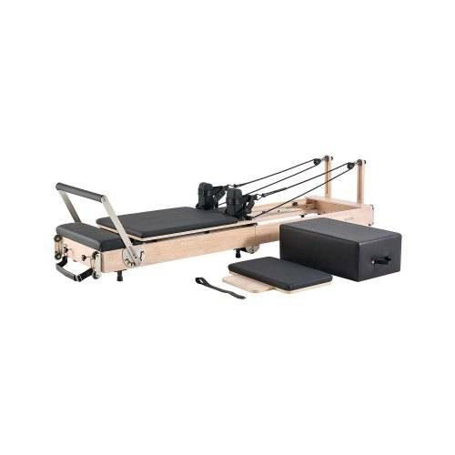 VEVOR faltbarer Pilates Reformer Trainingsgerät aus Gummibaumholz für Heim-Fitnessstudio, Pilates-Bett mit doppeltem Widerstand _ Feder & Kordel,