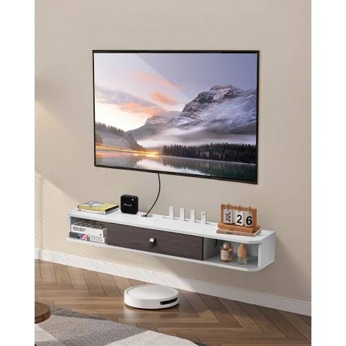 VEVOR TV Schrank hängend Wandhalterung, Fernsehschrank mit Kabelloch, schwebendes TV-Regal mit Stauraum für DVD-Player Kabelbox Spielekonsole, Häng