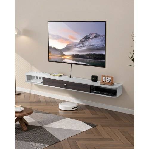 VEVOR TV Schrank hängend Wandhalterung, Fernsehschrank mit Kabelloch, schwebendes TV-Regal mit Stauraum für DVD-Player Kabelbox Spielekonsole, Häng