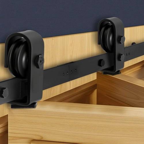 VEVOR Schiebetürsystem für faltbare Schiebetür, Schiebetürbeschlag 91,4 cm Laufschiene, geeignet für zwei 40,6 cm gro_e Schrank-, Speisekammer- &
