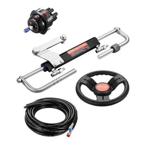 VEVOR 90 PS hydraulisches Au_enborder-Lenkset, hydraulisches Bootslenksystem mit 342,9 mm Lenkrad, Steuerpumpe, Hydraulikzylinder und zwei 7924,8