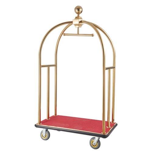 VEVOR Hotelgepäckwagen, 500 kg Tragkraft, Edelstahl-Pagenwagen mit gebogenen Pfosten, Parkservice-Wagen mit rotem Teppichboden & 15 cm Gummirädern