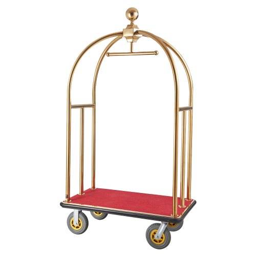 VEVOR Hotelgepäckwagen, 680 kg Tragkraft, Pagenwagen mit gebogenen Pfosten, Hotelwagen, Kofferwagen mit rotem Teppichboden und 20 cm gro_en Gummiräd