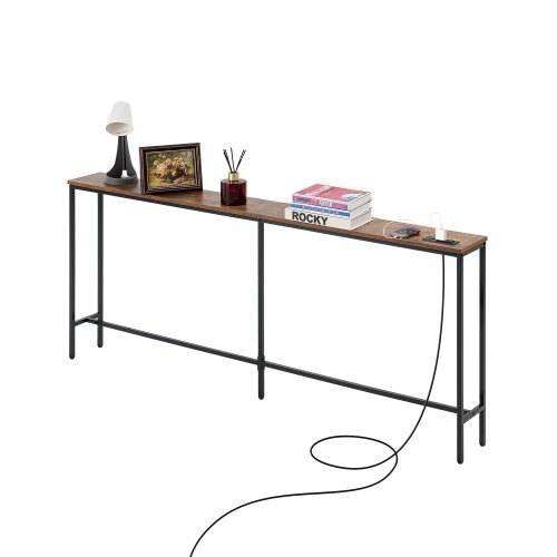 VEVOR schmaler Konsolentisch Eingangstisch (178 cm Länge) mit Steckdosen, 1-stufiger Flurtisch Beistelltisch Sofatisch mit Metallrahmen