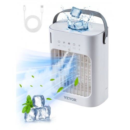 VEVOR Mobile Klimaanlage, 4-in-1-Luftkühler, 3-Gang-Mini-Aircooler mit 0-7-Stunden-Smart-Timer, 700-ml-Wassertank, 7-Farben-Licht, persönlicher Mini