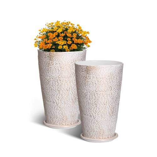 VEVOR Blumentopf, 2er Set, Gro_er konischer Pflanztopf 530 mm, Blumenkübel Steinfinish, _bertopf, Elegantes Design, Effizientes Drainagesystem, Für