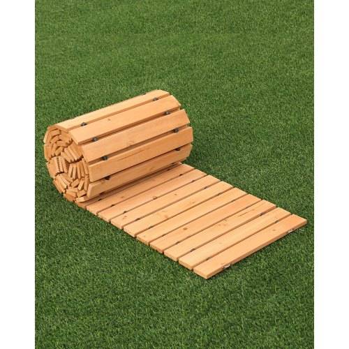VEVOR Rollweg Gartenweg 368x56 cm, Ausrollbarer Holzweg, Au_enweg aus Zedernholz mit Drahtseilverbindung, Gartentritt, Trittplatten, dekorativer