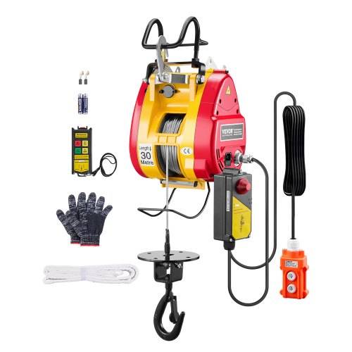 VEVOR 2-in-1 elektrische Hebewinde, 500 kg Kapazität, 1800 W tragbare Kraftwinde, 30 m Hubhöhe, 11 m/min mit Kabel- und kabelloser Fernbedienung,