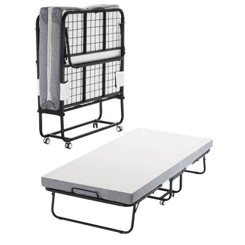 VEVOR Rollbett Klappbett mit 10 cm Matratze, faltbares Einzelbett mit Memory Foam-Matratze (190 x 98 cm), 204,1 kg belastbares Gästebett für Erwachs