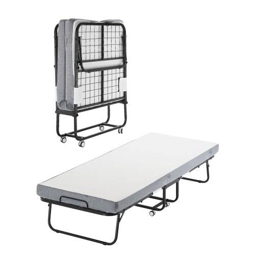 VEVOR Rollbett Klappbett mit 10 cm Matratze, faltbares Einzelbett mit Memory Foam-Matratze (190 x 81 cm), 136,1 kg belastbares Gästebett für Erwachs