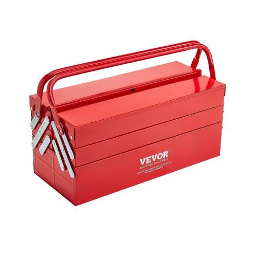 VEVOR Werkzeugkasten 457,2x200x215mm, 3-stöckig, 5-Fach, Werkzeugkiste mit Griff und Schlossloch, pulverbeschichteter Stahl, Werkzeugkoffer für Haus