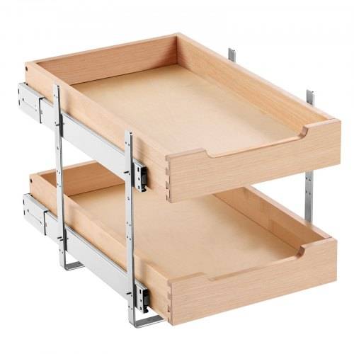 VEVOR ausziehbarer 2-stufiger Schrank-Organizer Schrankschublade Regal (315 x 533 x 76 mm) mit sanftem Schlie_mechanismus, Holz-Schiebeschublade