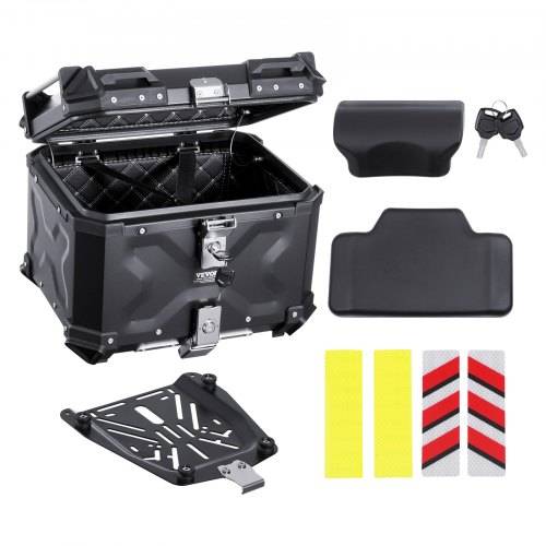 VEVOR Motorrad-Topcase Motorradkoffer 45 L Heckbox aus Aluminiumlegierung mit Lederfutter, abnehmbare Motorrad-Topbox mit Schloss & Rückenpolster