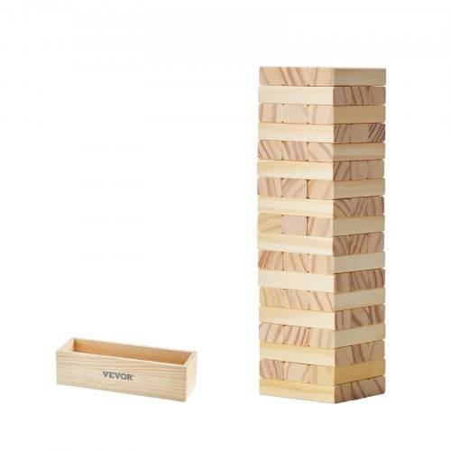 VEVOR Wackelturm mit 54 Blöcken, Tumbling Tower aus Kiefernholz, Holzturm Höhe bis 27 cm, Holzstapelspiel für 1 oder mehr Spieler, Tumbling Tower-F