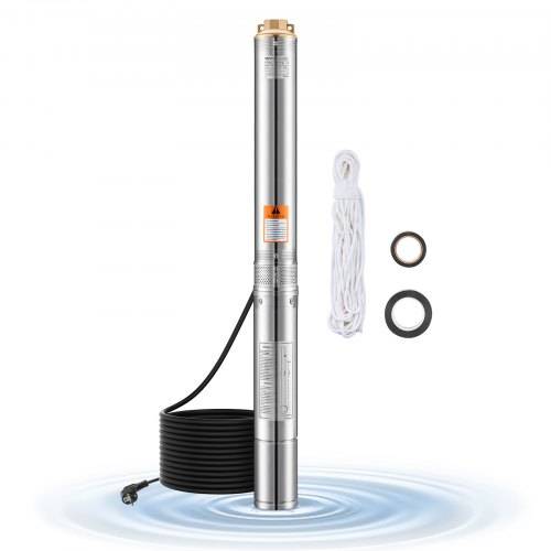 VEVOR Tiefbrunnenpumpe, 750 W Ausgangsleistung, 100 l/min Durchfluss, 75 m Förderhöhe, mit 20 m Kabel, Tauchpumpe, für industrielle Bewässerung un