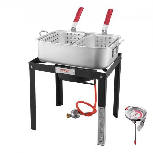 VEVOR Fisch Fritteuse Flügelfritteuse Propan-Fischfritteusen-Set 13,27 L aus Aluminium, Meeresfrüchte-Topf Outdoor mit Thermometer, Siebkorb und 580