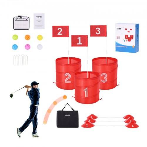 VEVOR Golfspiel Set, 3-Loch-Golfplatz, _bungsspiele für Golf im Eimer, Golf-Chipping-Spiel für den Au_enbereich, tragbares Outdoor-Golfspiel für Ra