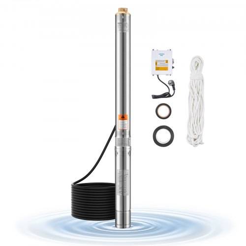 VEVOR Tiefbrunnenpumpe, 550 W Ausgangsleistung, 65 L/min Durchfluss, 64 m Förderhöhe, mit 20 m Kabel, externer Steuerkasten, Edelstahl-Wasserpumpe