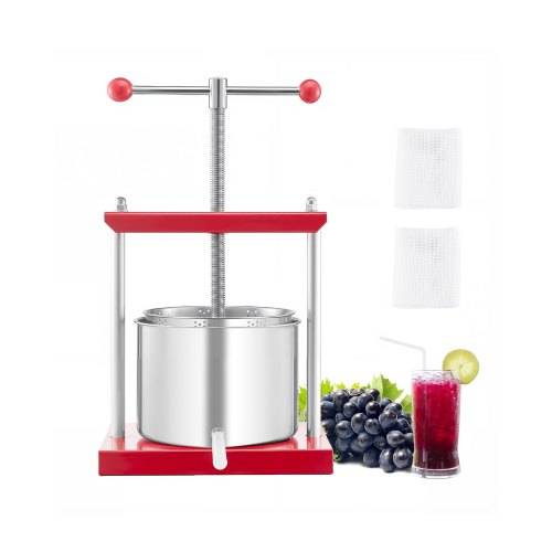 VEVOR Obstweinpresse Obstmühle Apfelmühle (6 L) mit 2 Edelstahlfässer, manueller Entsafter, Apfelweinpresse Apfelpresse Traubenpresse Olivenölpres