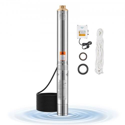 VEVOR Tiefbrunnenpumpe, 550 W Ausgangsleistung, 65 l/min Durchfluss, 85 m Förderhöhe, mit 20 m Kabel, externer Steuerkasten, Tauchpumpe, für indust