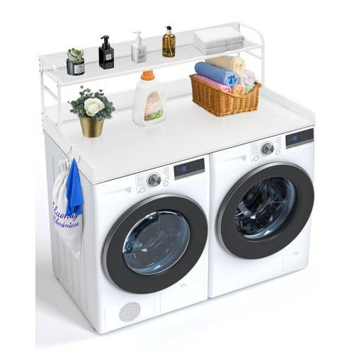 VEVOR Arbeitsplatte für Waschmaschine und Trockner mit 2-stufigem Regal (1370 x 700 x 419 mm) Trommelregal mit Anti-Rutsch-Pads, wasserabweisende Wä
