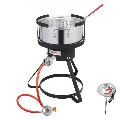VEVOR Fisch Fritteuse Flügelfritteuse 9,35 L Propan-Fischfritteusen-Set aus Aluminium, Meeresfrüchte-Topf Outdoor mit Thermometer, Siebkorb und 54.0