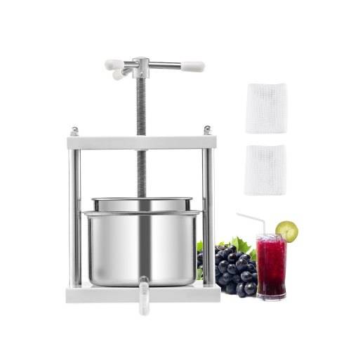 VEVOR Obstweinpresse Obstmühle, (5 L) mit 2 Edelstahlfässer, manueller Entsafter zur Weinherstellung, Apfelweinpresse Apfelpresse Traubenpresse Oliv