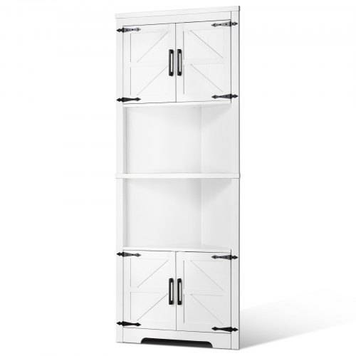 VEVOR Eckschrank Aufbewahrungsschrank mit 6-stufiger Regalen Mehrzweckschrank (171 cm Hohe) mit 4 Holztüren und verstellbaren Regalen, freistehender