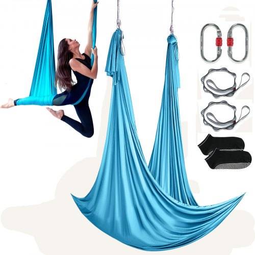 VEVOR Aerial Yoga Hängematte Set 5 x 2,8 m, Blau Aerial Yoga Swing Air Fliegen, Yoga-Schaukel Hammock Swing 1000 kg Max. Tragfähigkeit, inkl. Yoga-S