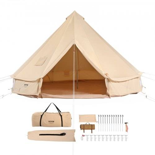 VEVOR Glockenzelt 4 x 2,5 m Jurten Zelt TC-Baumwolle und robusten Eisenstangen mit einer PVC-Bodenplane Campingzelt 6 Personen Familienzelt