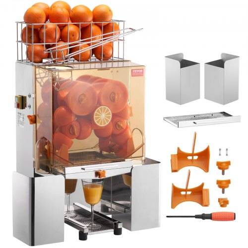 VEVOR Kommerzielle Orangenpresse Automatischer 120-W-Entsafter, Edelstahl-Orangenpresse für 20 Orangen pro Minute, mit Herausziehbarer Filterbox