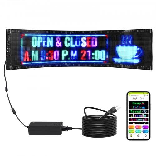 VEVOR Programmierbares LED-Schild, P5-Vollfarb-LED-Scrolling-Panel, DIY-Anzeigetafel, Bluetooth-App-Steuerung, Text, Muster, GIFs