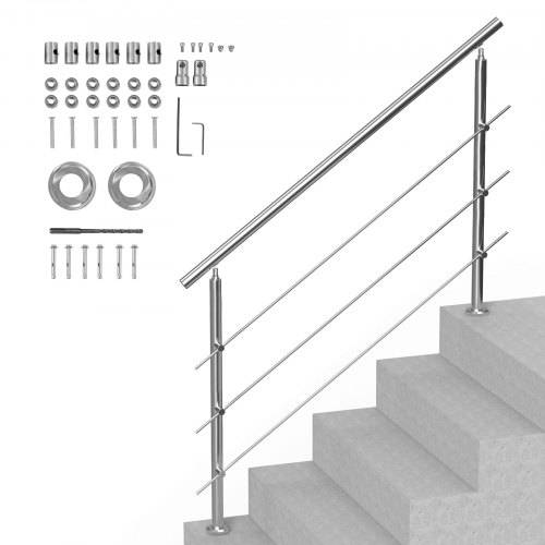 VEVOR Handläufe für Au_entreppen, 150 cm Länge, 3 Querstangen, Treppenhandlauf-Set, _bergangsgeländer aus Edelstahl mit Montagesatz, doppelsäulig