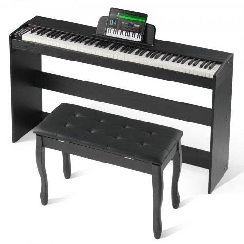 VEVOR Digitalpiano, 88 Tasten, Elektrisches Klaviere, Doppeltastatur & Lautsprecher, einfache Gehäusehalterung mit Doppelbank, Kopfhörer, 200 Töne