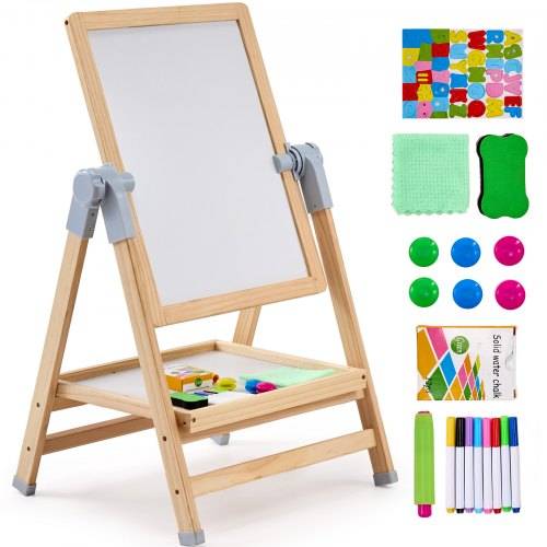 VEVOR Kunststaffelei für Kinder, 2-in-1-Kunststaffelei aus Holz, doppelseitig, mit magnetischem Whiteboard und Kreidetafel, verstellbares