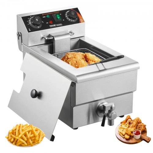 VEVOR kommerzielle Fritteuse, 1500 W elektrische Fritteuse mit Korb, 9 L Edelstahl Fritteuse mit Zeit- und Temperaturkontrolle, _berhitzungsschutz