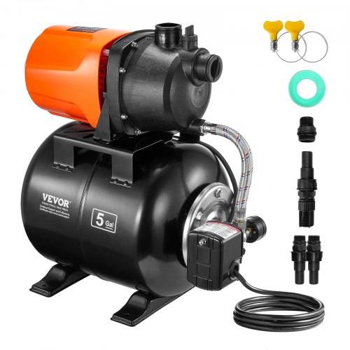 VEVOR 750 W Gartenpumpe, 3700 L/H, automatische Bewässerungspumpe mit 50 m Förderhöhe, Kreiselpumpe mit 20/40 PSI Druckschalter, Flachbrunnenpumpe