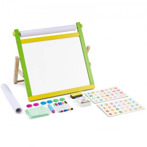VEVOR Kindertafel, 3-in-1-hölzerne doppelseitige Spieltafel für Kinder mit magnetischem Whiteboard, Kreidetafel, Papierrolle, faltbarem Zeichenbrett
