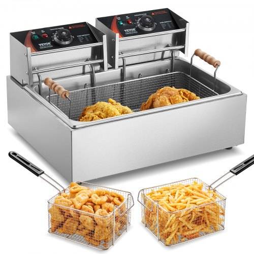 VEVOR kommerzielle Fritteuse, 3000 W elektrische Putenfritteuse mit 3 abnehmbaren Körben, 12 L Edelstahl Fritteuse mit gro_er Kapazität, für Küche