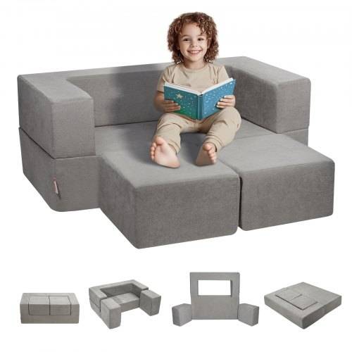 VEVOR Spielsofa Kindersofa aus Chenille-Stoff Bausteine 4-teilig, Kinderspielsofa mit abnehmbarem Bezug 90 kg belastbar, umwandelbares Kindersofa