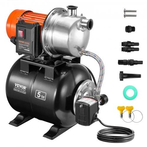VEVOR 1176 W Gartenpumpe, 5600 L/H, automatische Bewässerungspumpe mit 50 m Förderhöhe, Kreiselpumpe mit 30/50 PSI Druckschalter, Flachbrunnenpumpe
