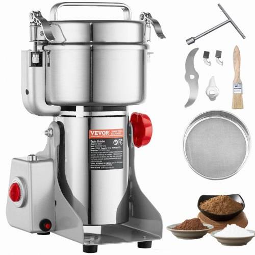 VEVOR Elektrische Getreidemühle, 1000 g, Hochgeschwindigkeits-Gewürzmühle mit 3000 W, gewerbliche Gewürzmühle, Pulverisiermaschine aus Edelstahl,