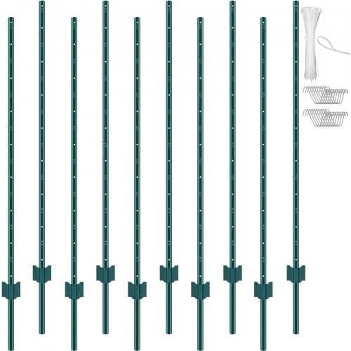 VEVOR 5 Fu_ Zaunpfosten, 10er-Pack T-Pfosten Hochleistungs-Zaunpfosten aus Metall, stabile Zaunpfähle aus Stahl für Gartenhof, Rasen, Bauernhöfe un