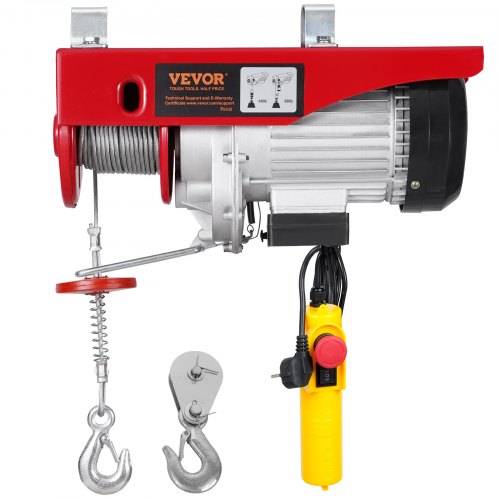 VEVOR Elektrischer Flaschenzug, 400 kg, 230 V, elektrische Seilwinde mit 4,3 m kabelgebundener Fernbedienung, 12 m Hubhöhe mit Einzelkabel
