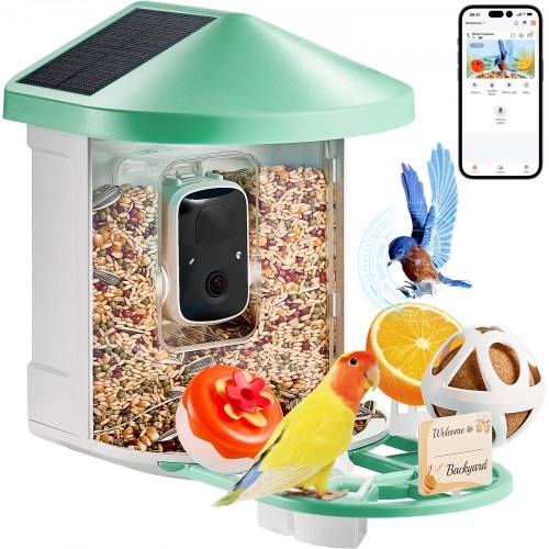 VEVOR Intelligenter Vogelfutterspender mit Kamera, 2K HD KI identifiziert über 10.000 Vogelarten, solarbetriebene Vogelbeobachtungskamera mit