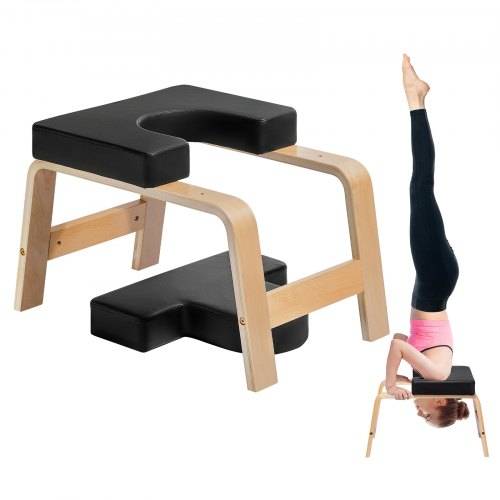 VEVOR Yoga Kopfstandbank Inversionsstuhl 136 kg Tragkraft für das Familien-Fitnessstudio, Kopfstandtrainer mit Holzrahmen und PU Polster