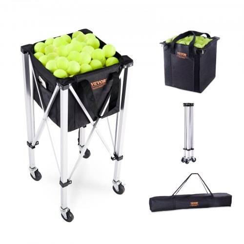 VEVOR Faltbarer Tennisballbehälter, fasst 180 Tennisbälle, leichter Tennisballkorbwagen aus Aluminiumlegierung mit Rädern, abnehmbare Tasche, Trage